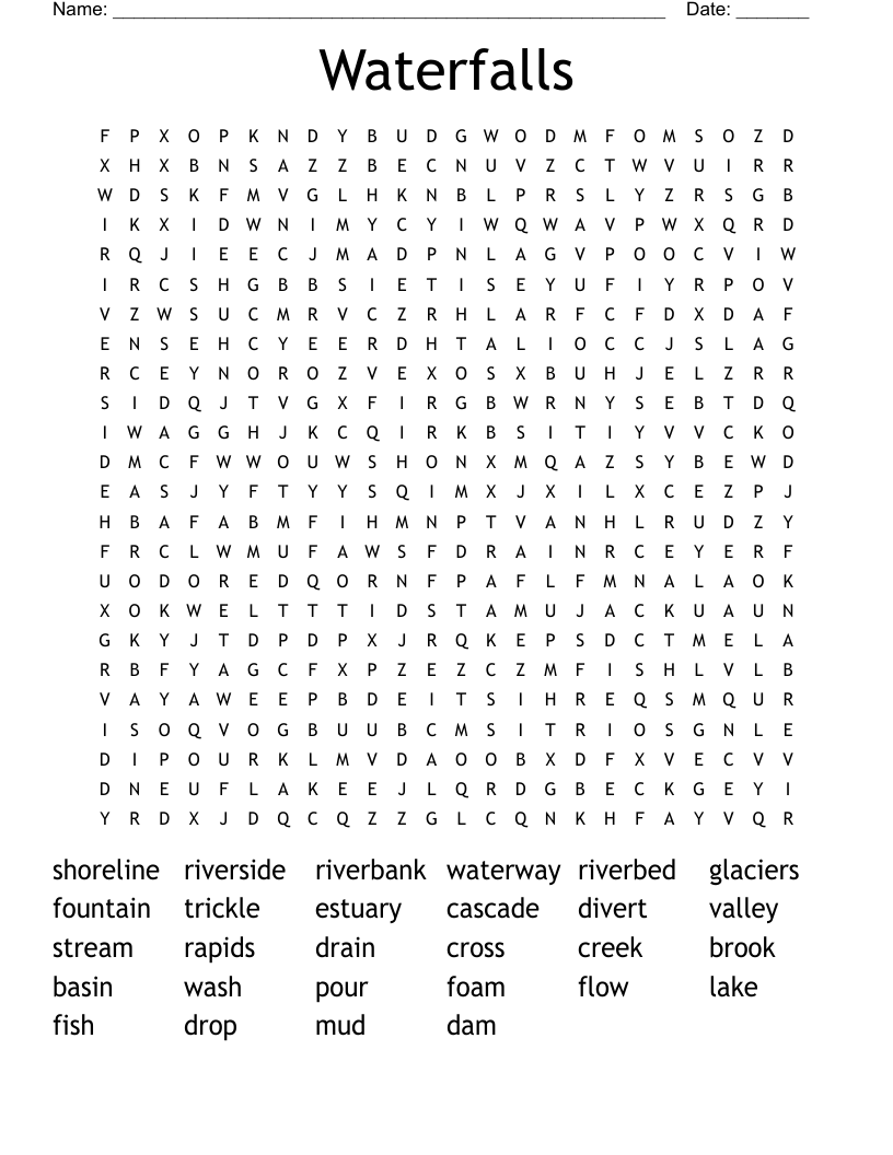Waterfalls Word Search