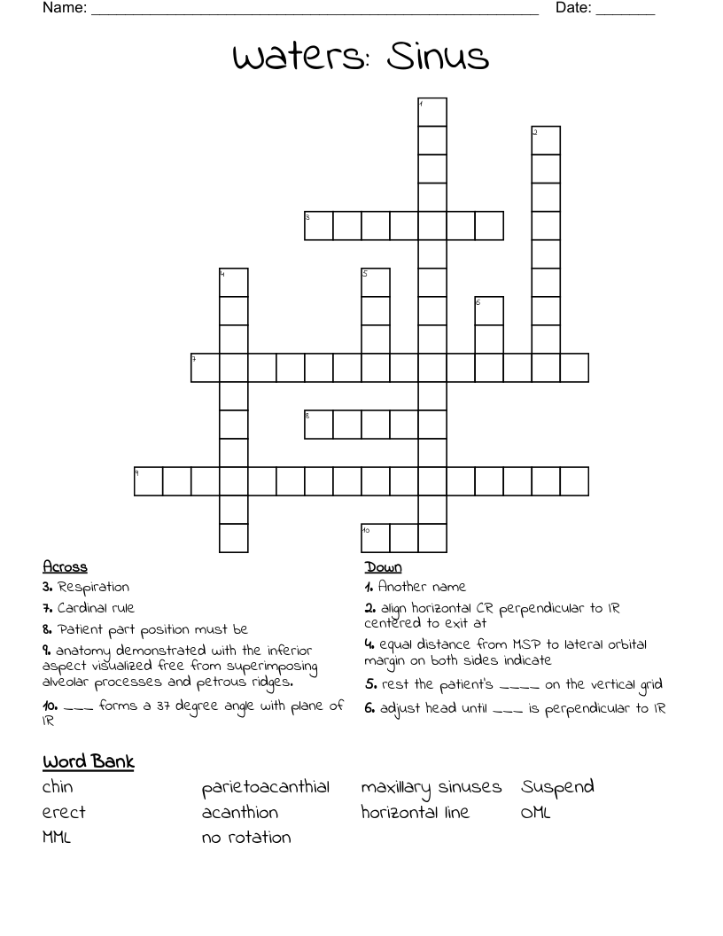 Waters: Sinus Crossword