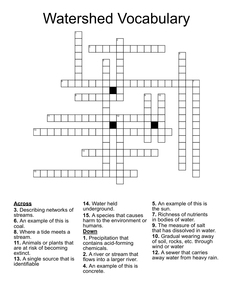Watershed Vocabulary Crossword