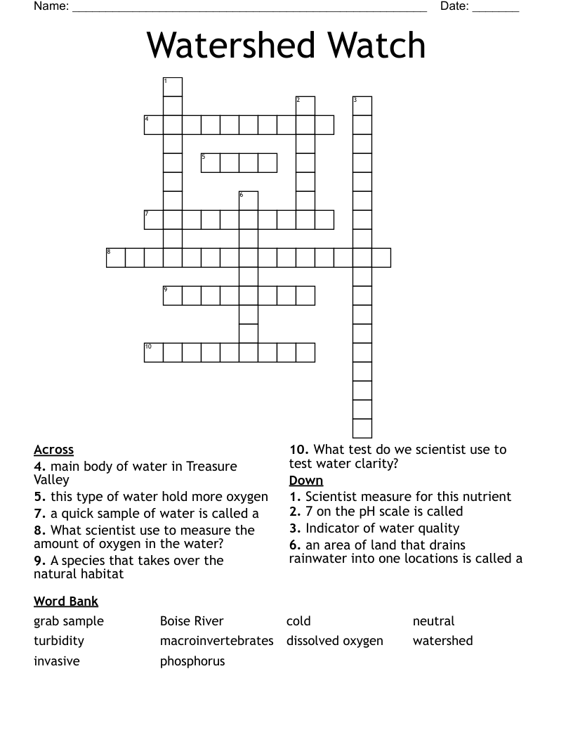 Watershed Watch  Crossword