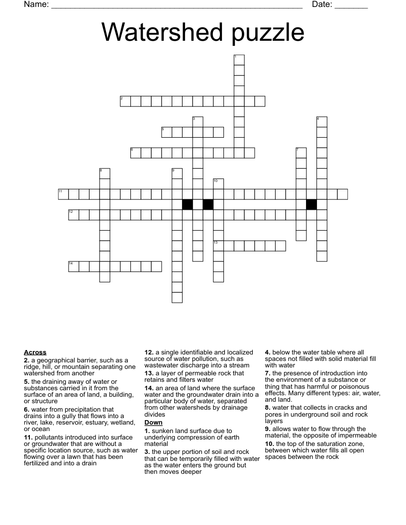 Watershed puzzle Crossword