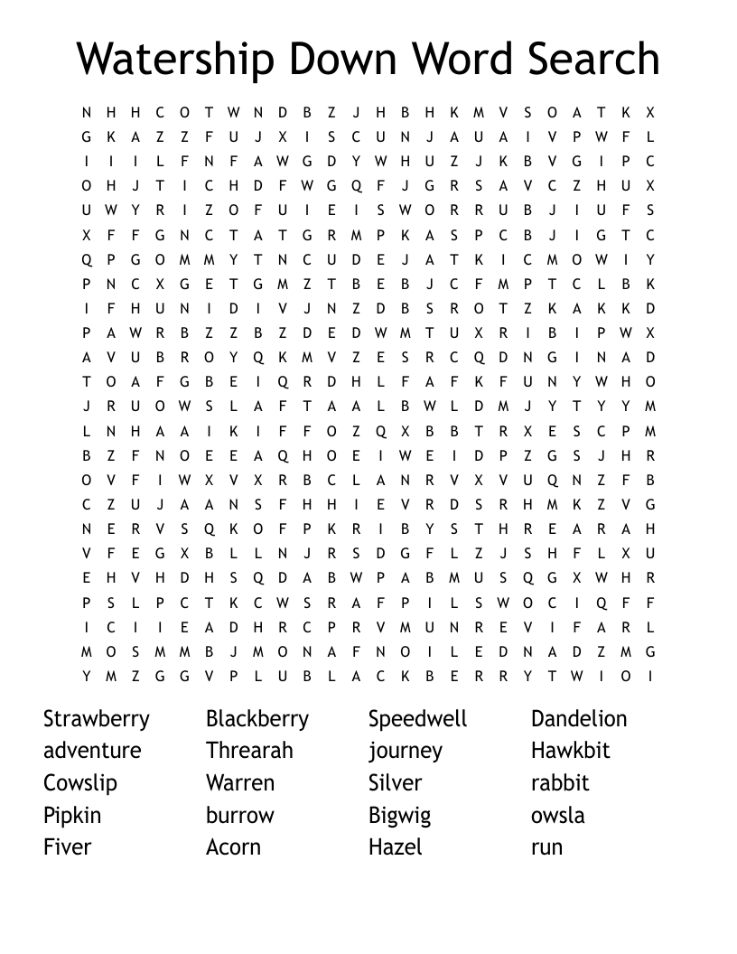 Watership Down Word Search