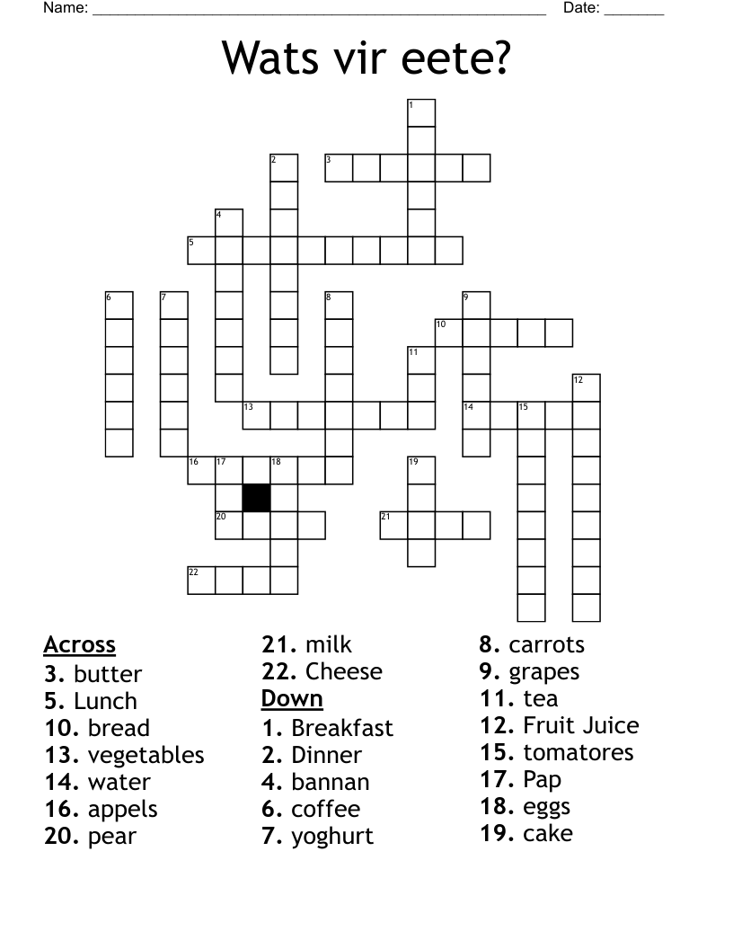 Wats vir eete? Crossword
