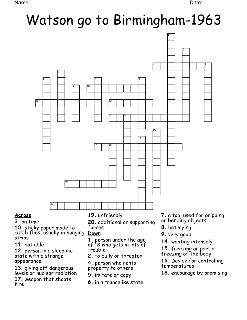 Watson go to Birmingham-1963 Crossword