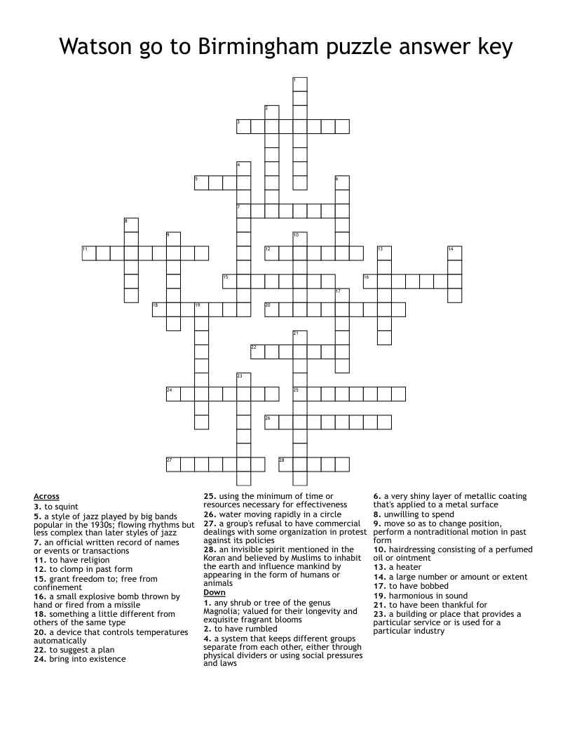 Watson go to Birmingham puzzle answer key Crossword