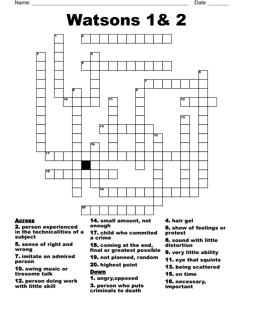 Watsons 1& 2 Crossword