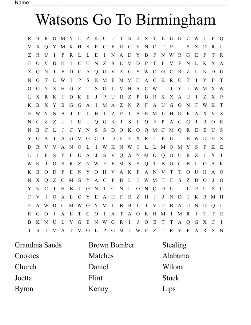 Watsons Go To Birmingham  Word Search