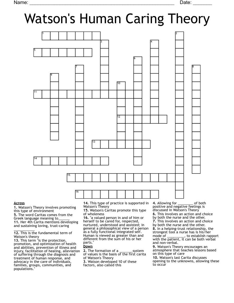 Watson's Human Caring Theory Crossword