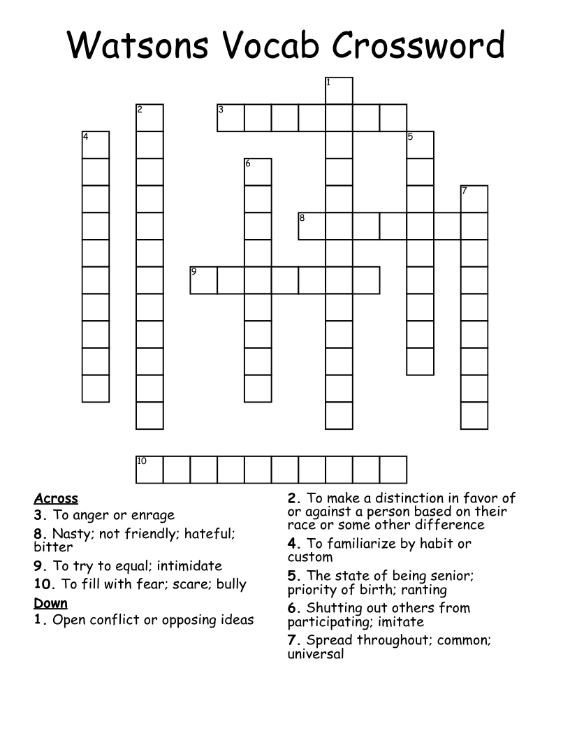 Watsons Vocab Crossword