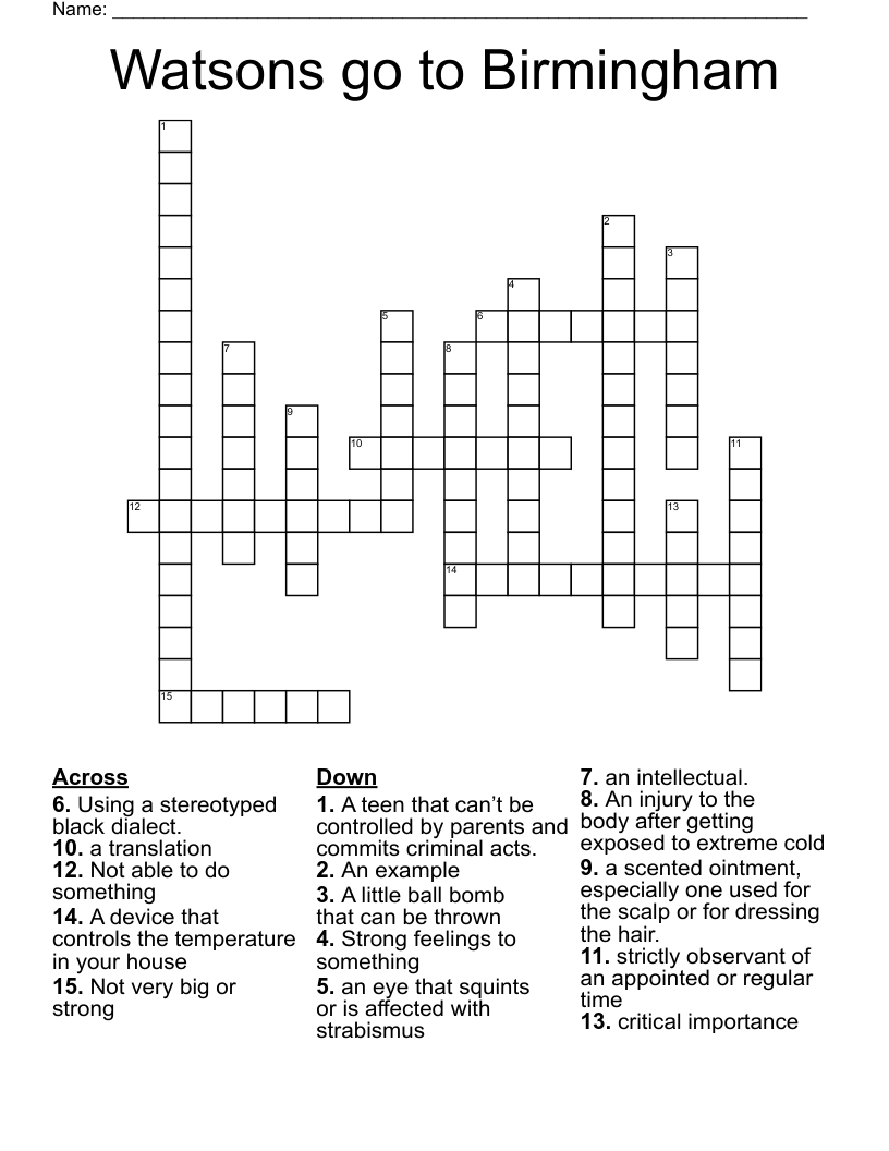 Watsons go to Birmingham Crossword