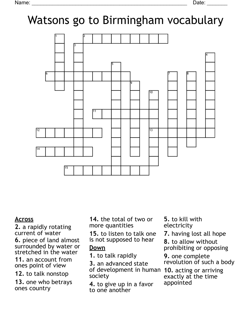 Watsons go to Birmingham vocabulary  Crossword