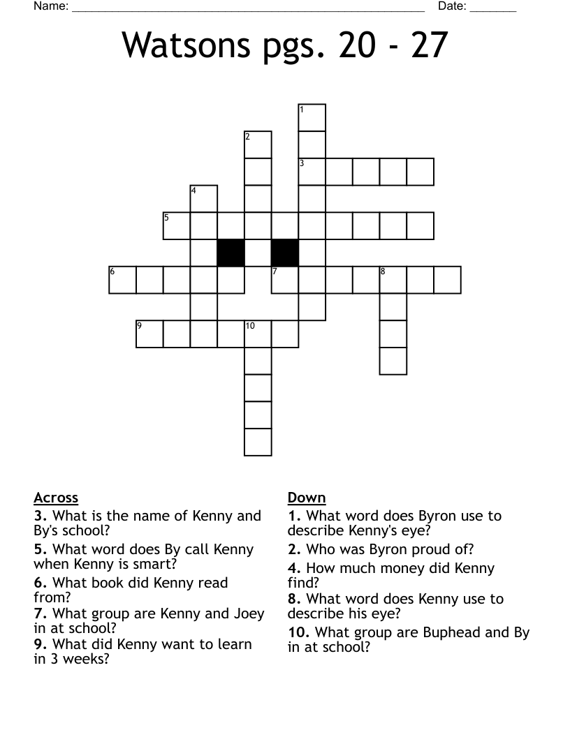 Watsons pgs. 20 - 27 Crossword
