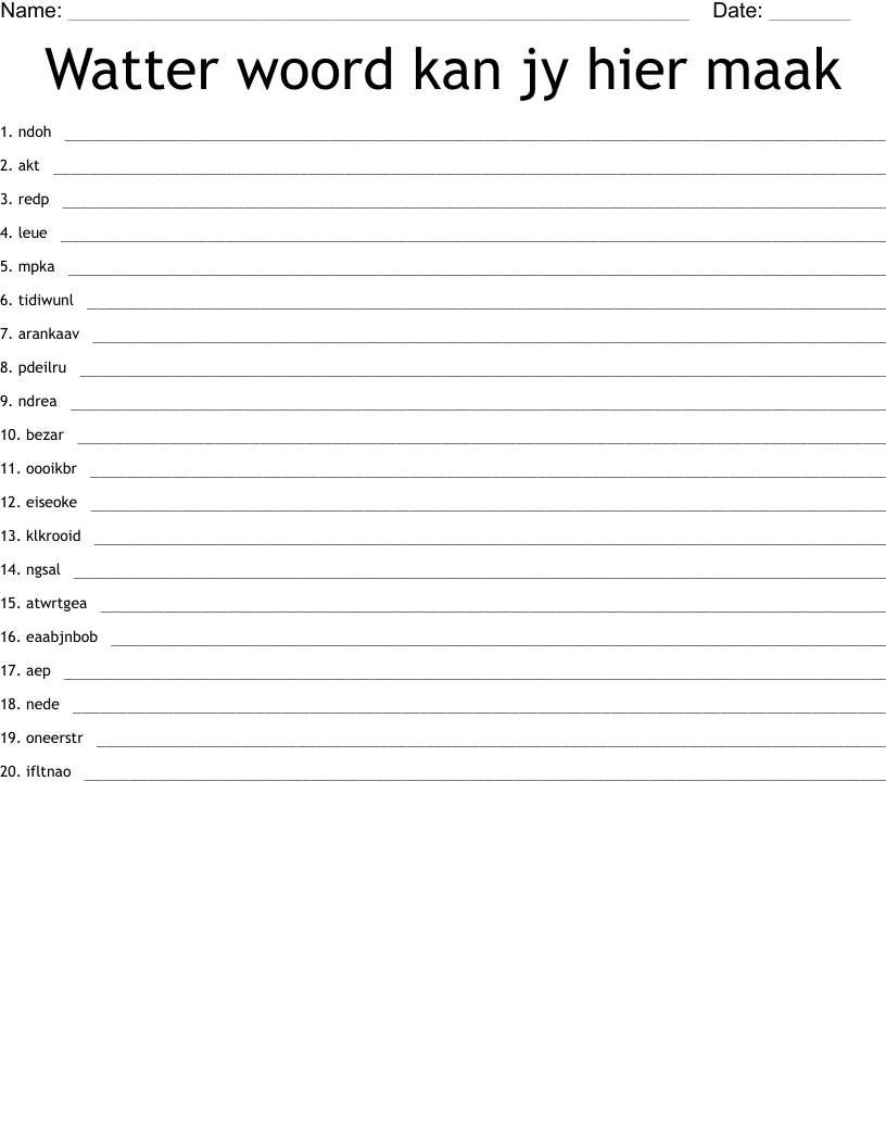 Watter woord kan jy hier maak Word Scramble
