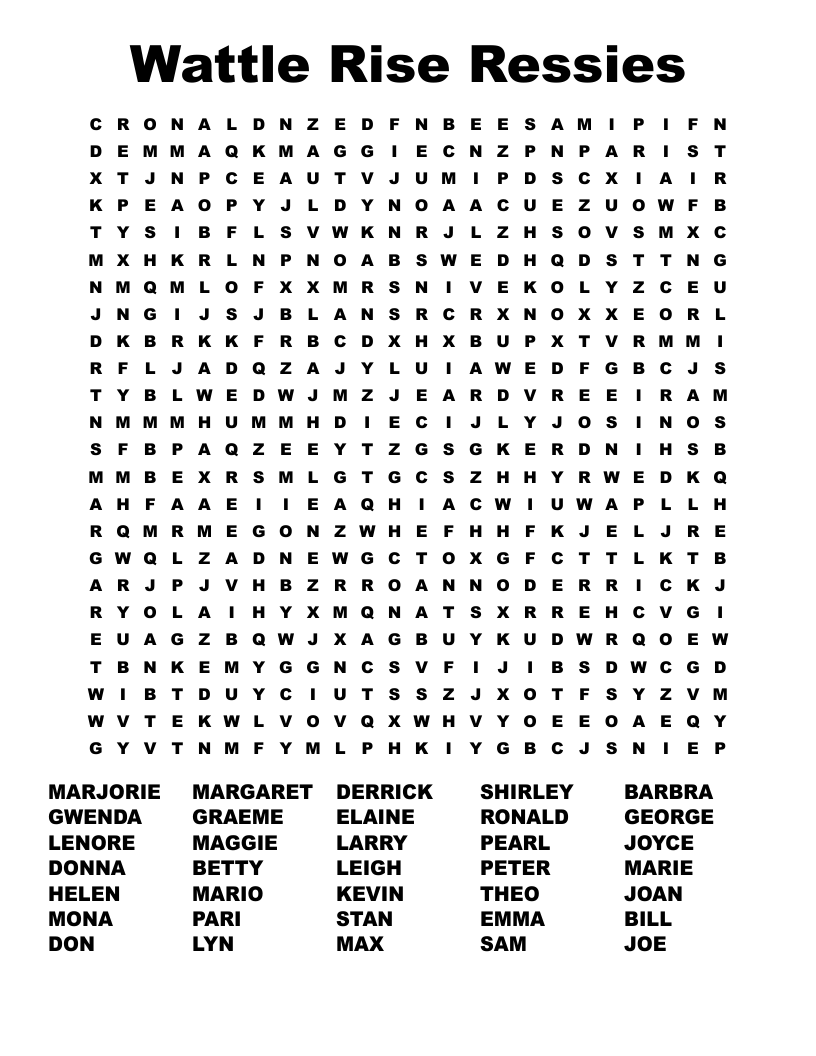 Wattle Rise Ressies Word Search