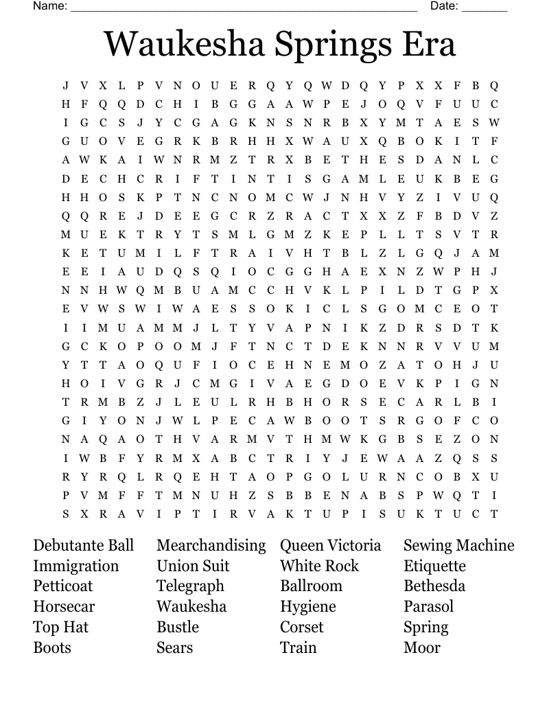 Waukesha Springs Era Word Search