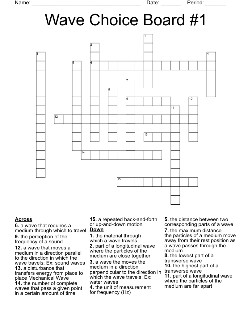 Wave Choice Board #1 Crossword