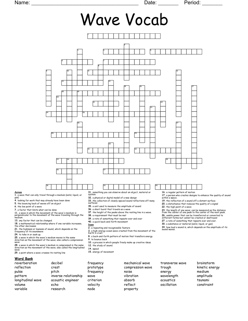 Wave Vocab Crossword