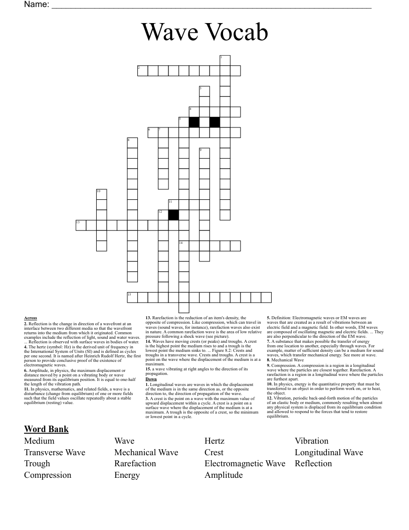 Wave Vocab Crossword