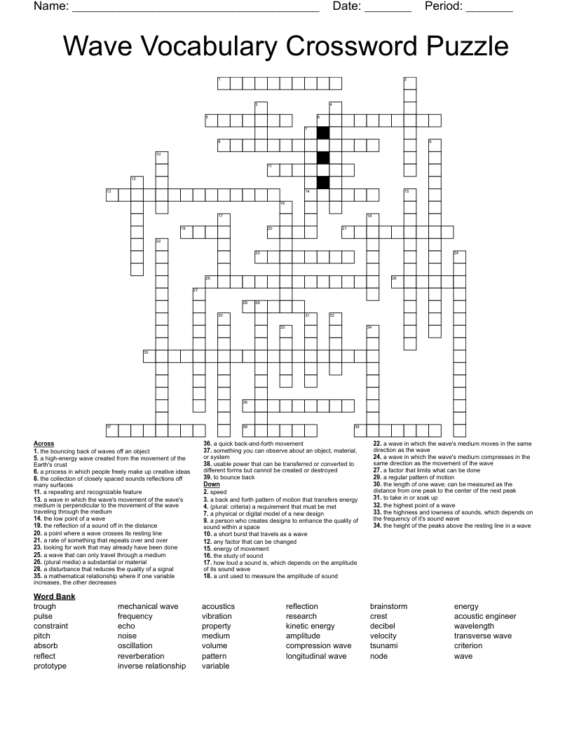 Wave Vocabulary Crossword Puzzle 