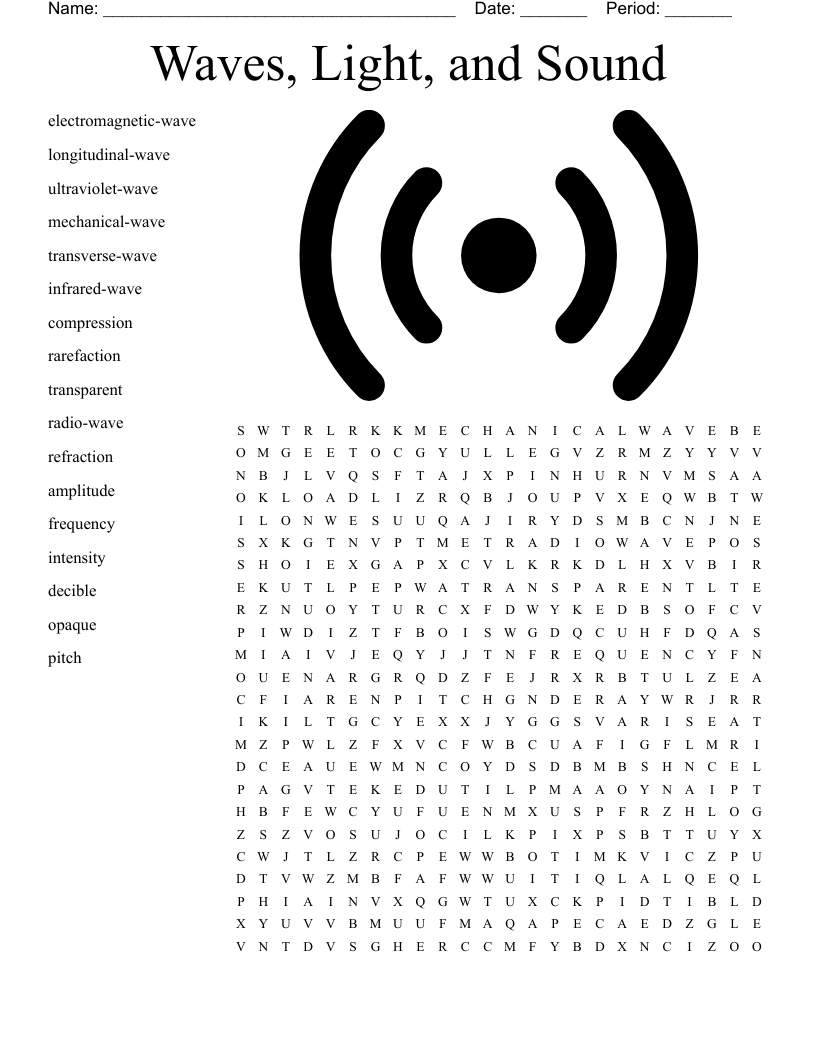Waves, Light, and Sound Word Search