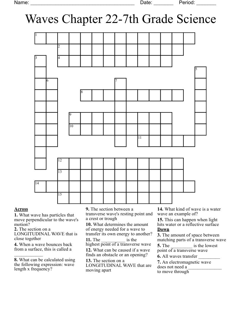 Waves Chapter 22-7th Grade Science Crossword