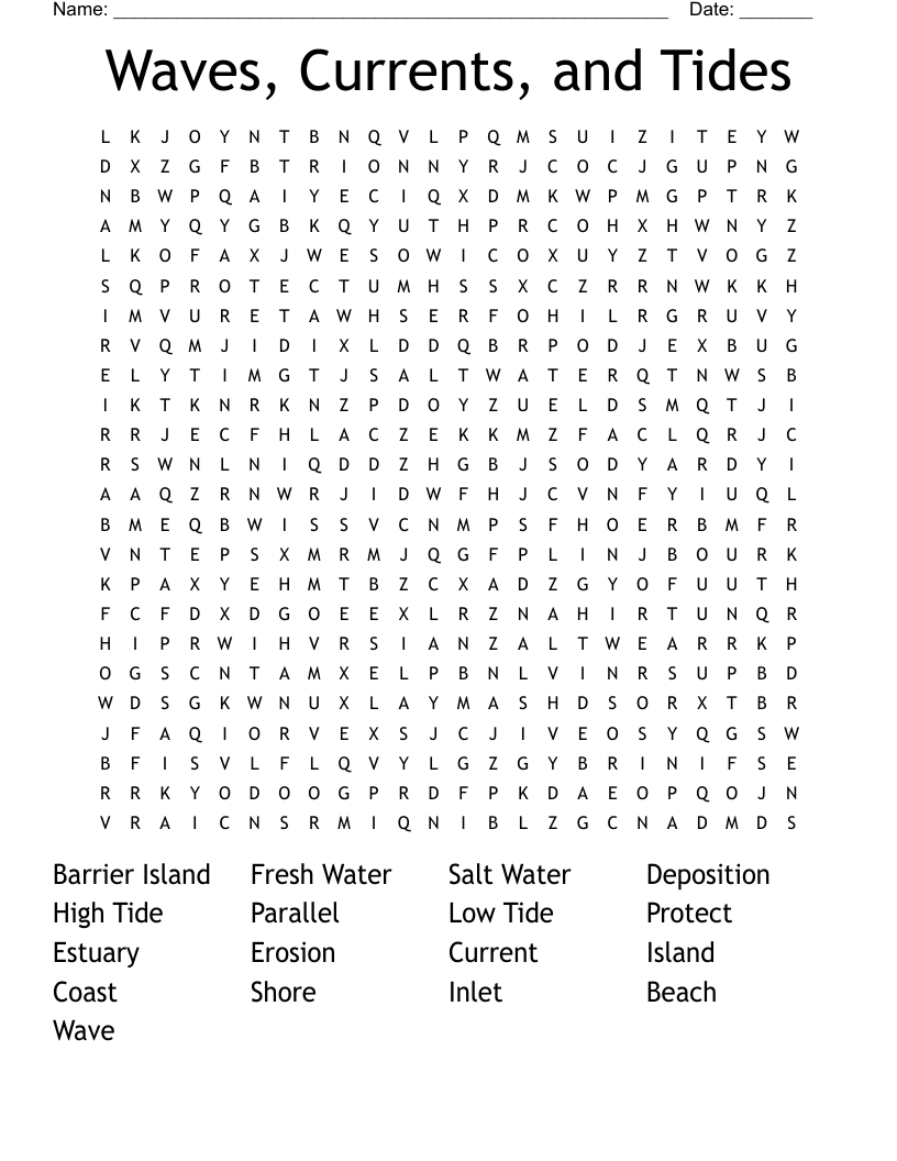 Waves, Currents, and Tides Word Search