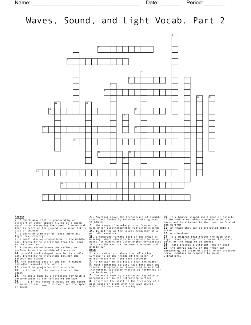 Waves, Sound, and Light Vocab. Part 2 Crossword