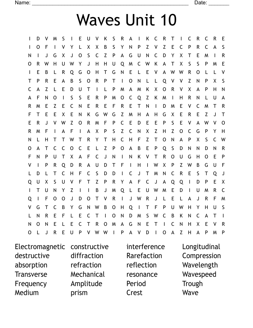 Waves Unit 10 Word Search