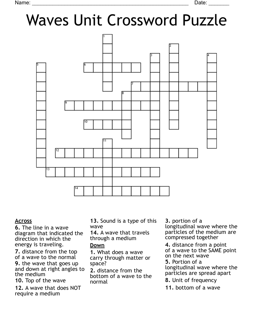 Waves Unit Crossword Puzzle