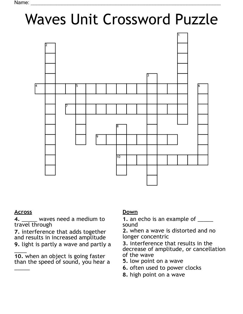 Waves Unit Crossword Puzzle
