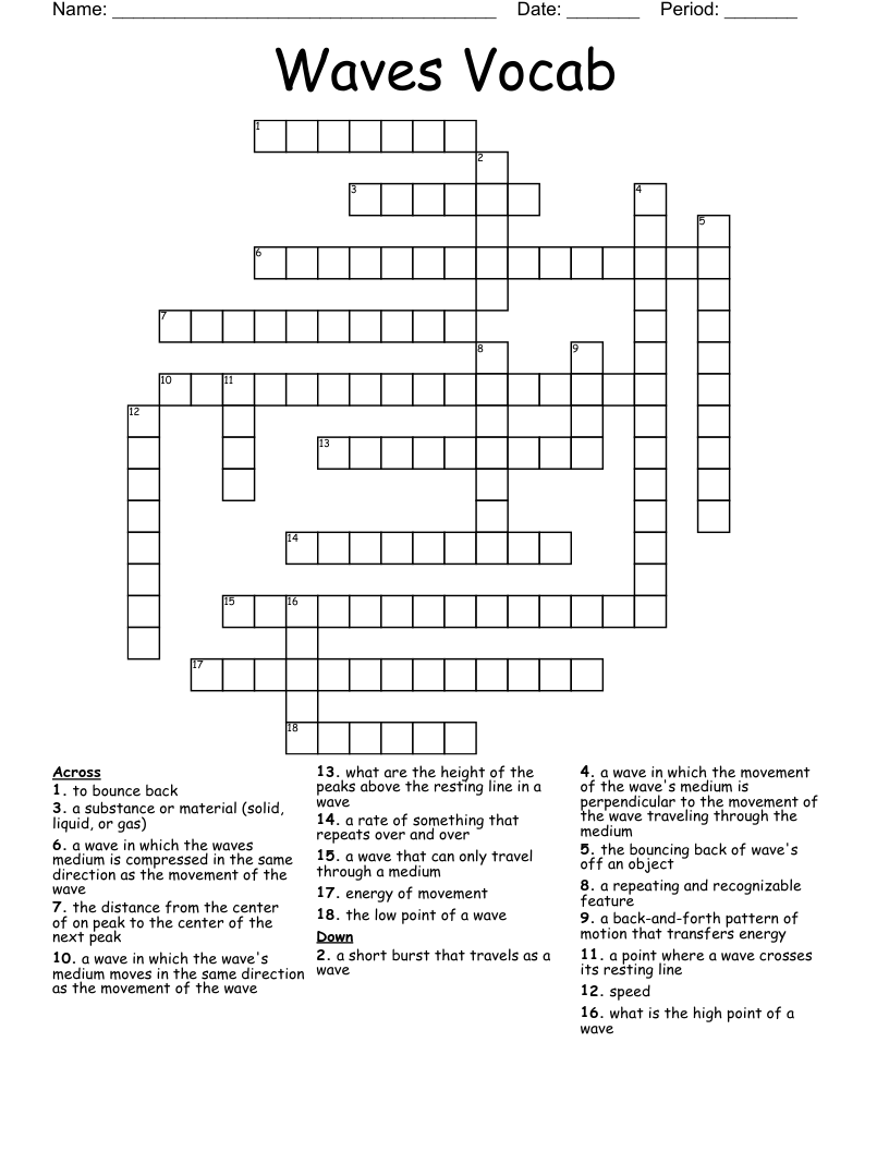 Waves Vocab Crossword