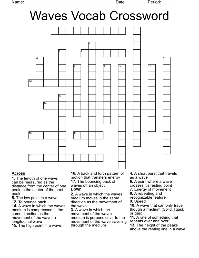 Waves Vocab Crossword