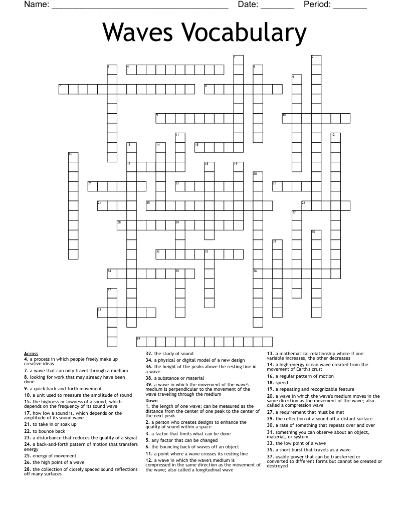 Waves Vocabulary Crossword