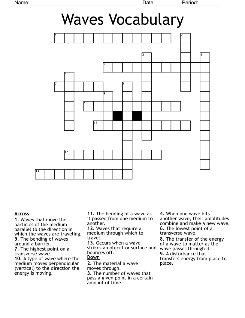 Waves Vocabulary Crossword