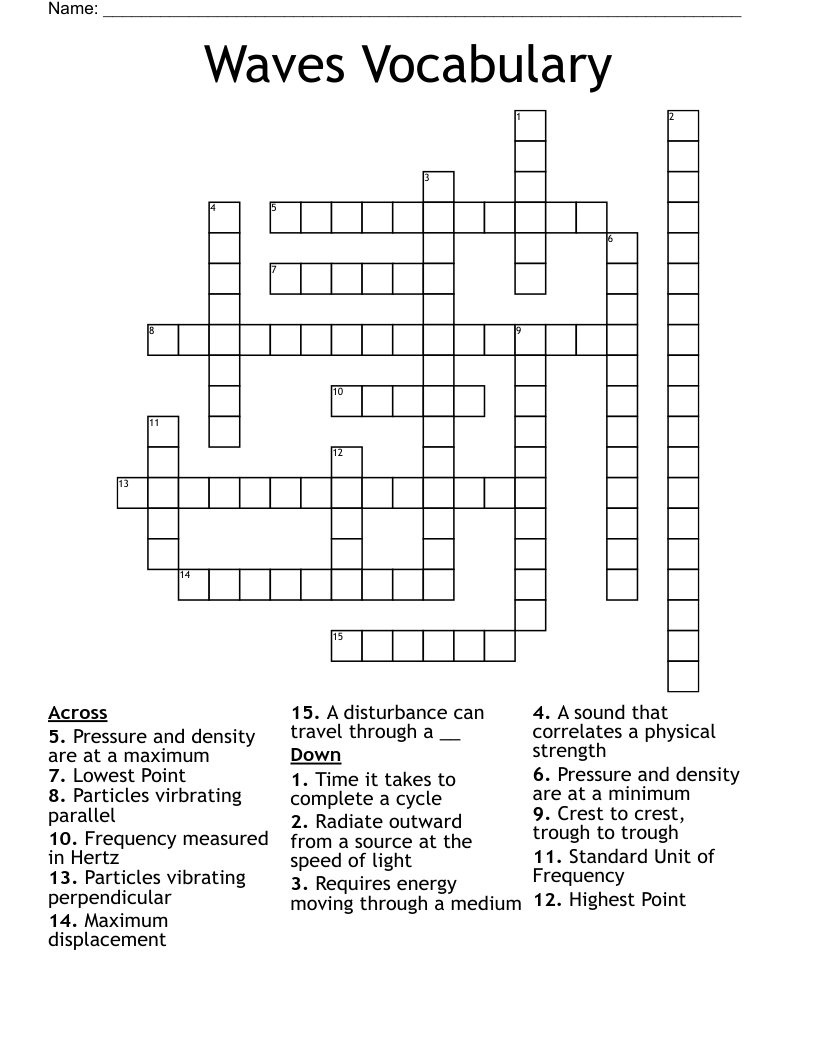 Waves Vocabulary Crossword