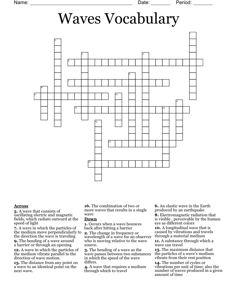 Waves Vocabulary Crossword