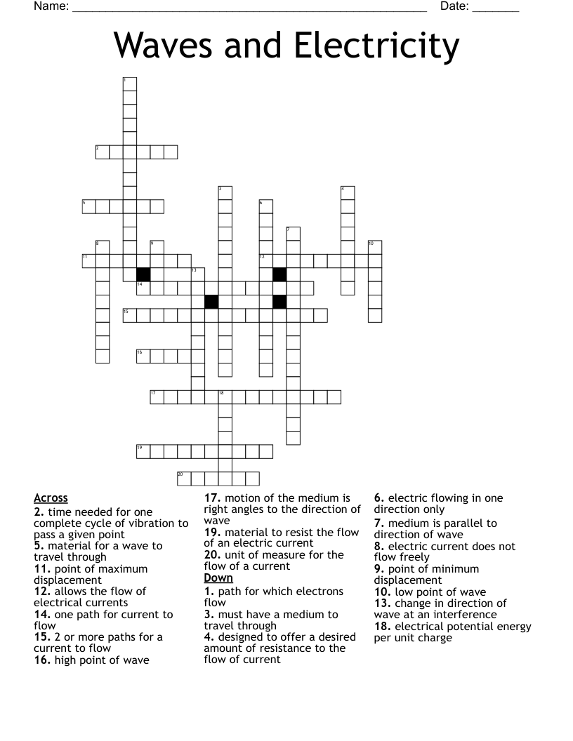 Waves and Electricity  Crossword