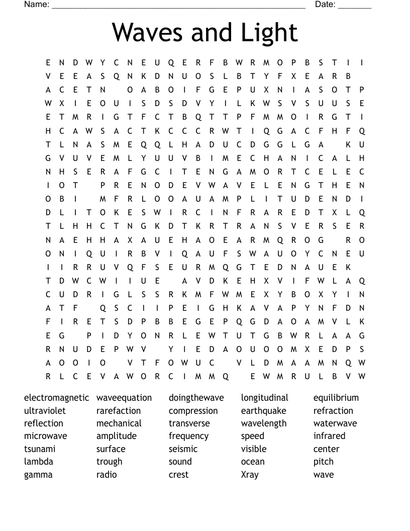Waves and Light  Word Search