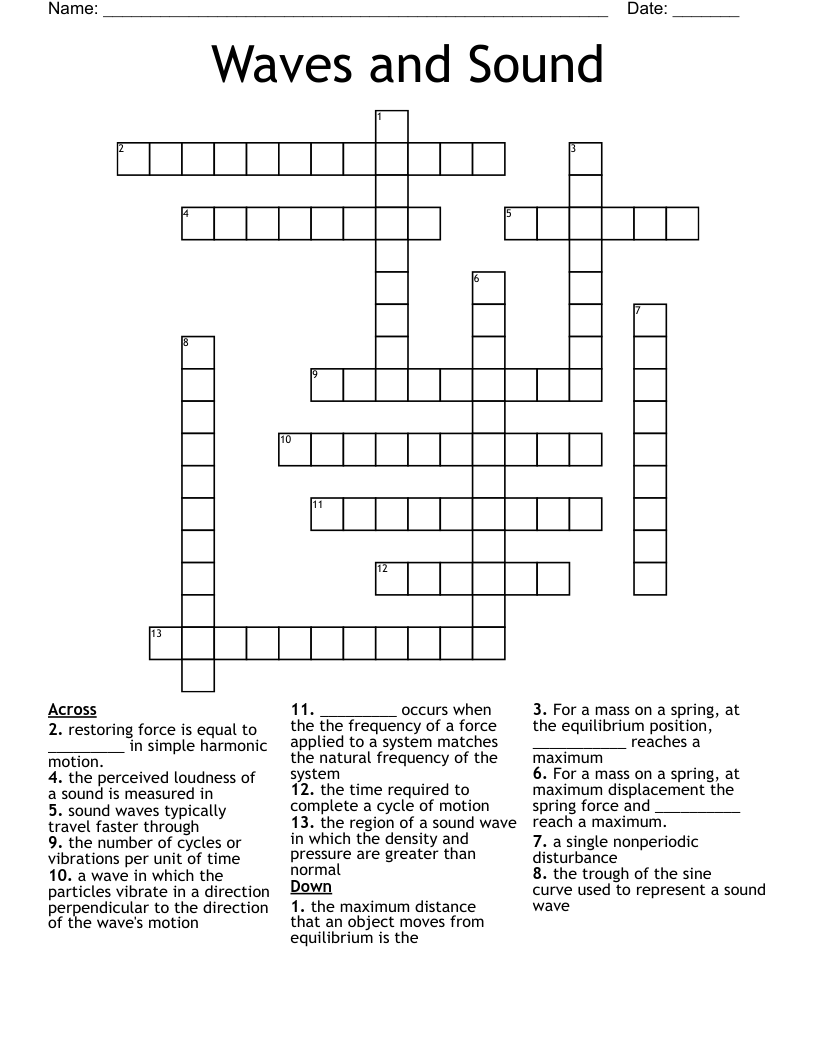 Waves and Sound Crossword