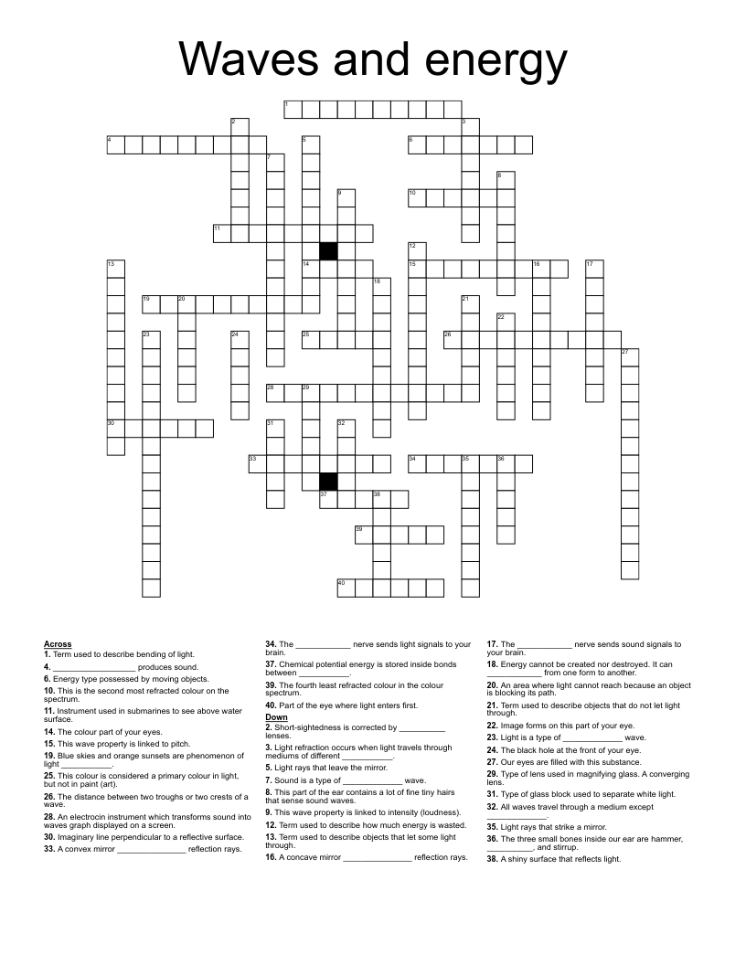 Waves and energy Crossword
