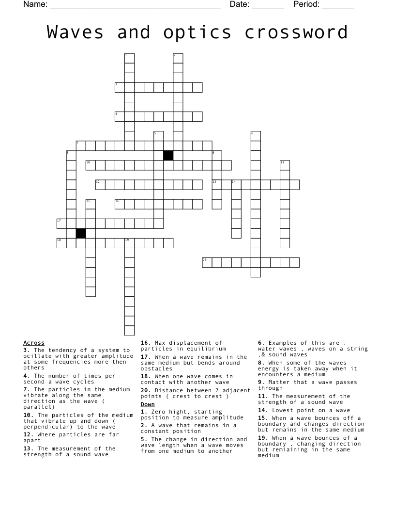 Waves and optics crossword 