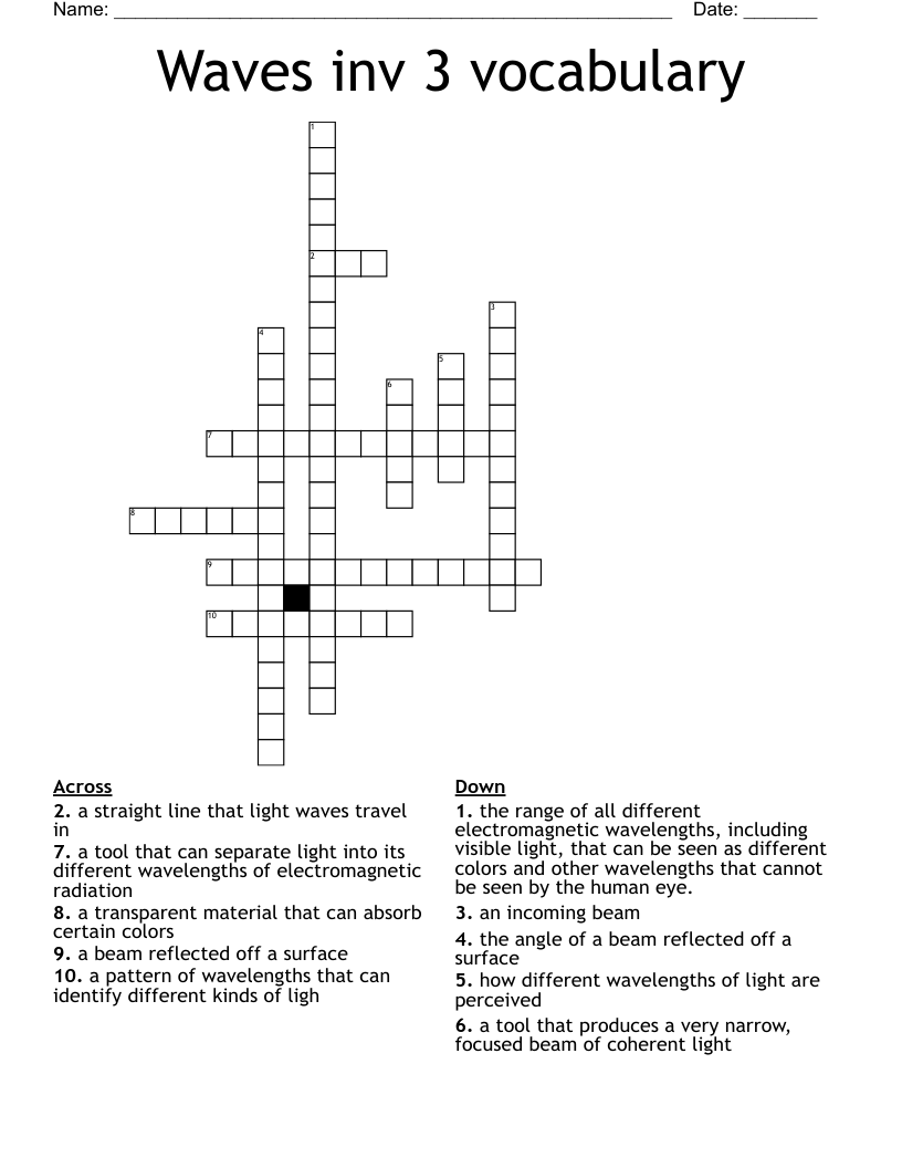 Waves inv 3 vocabulary Crossword