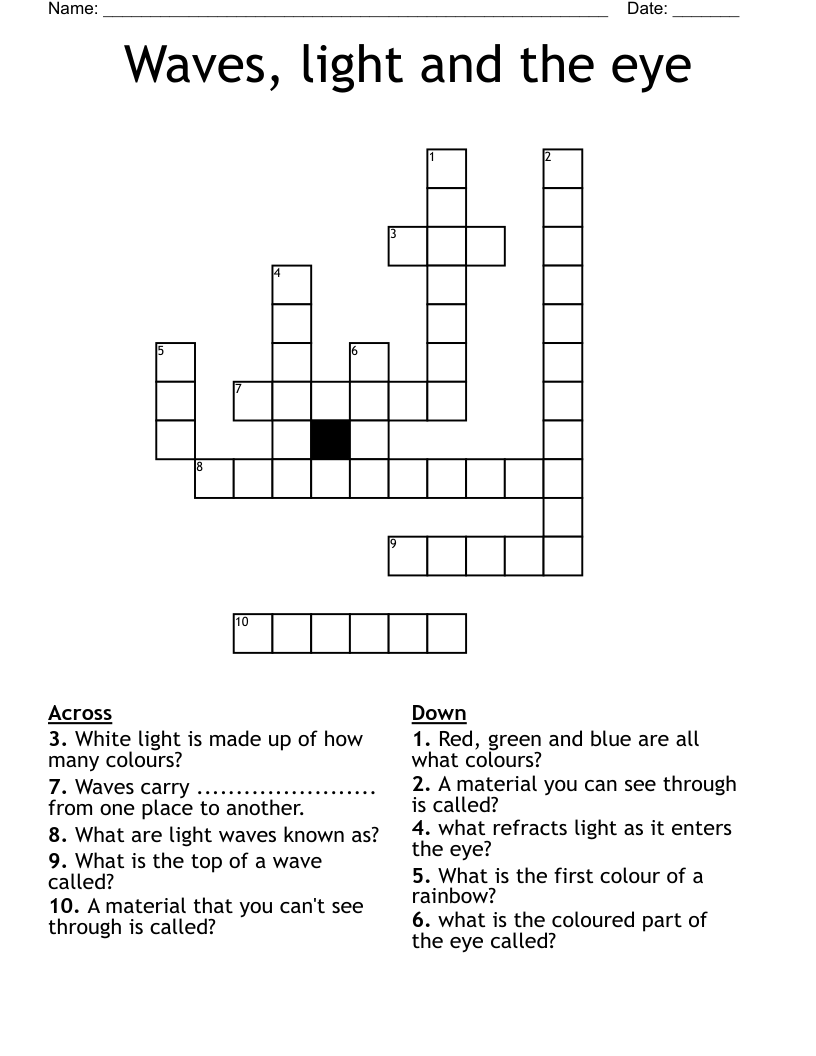 Waves, light and the eye Crossword