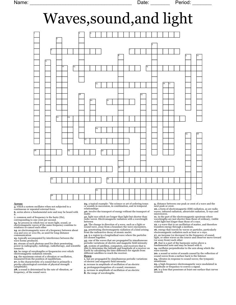 Waves,sound,and light  Crossword