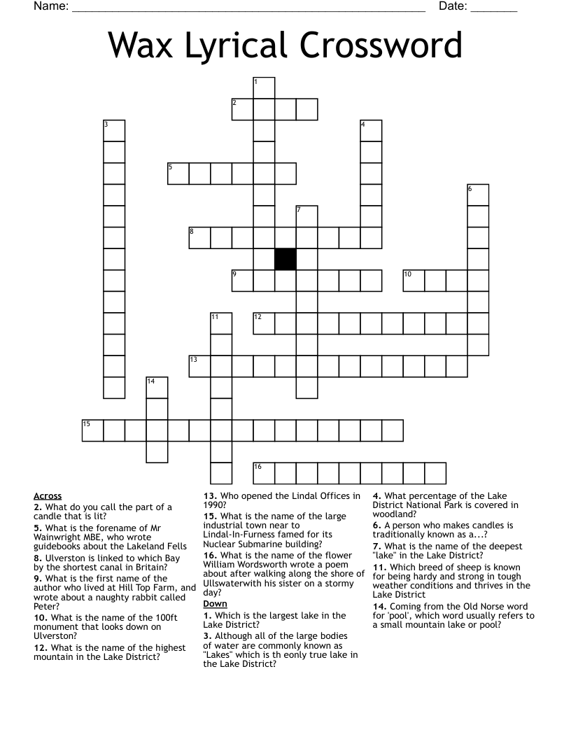 Wax Lyrical Crossword