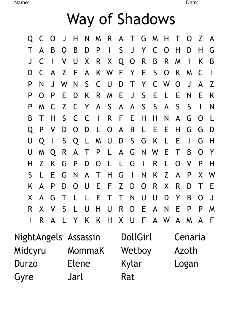 Way of Shadows Word Search