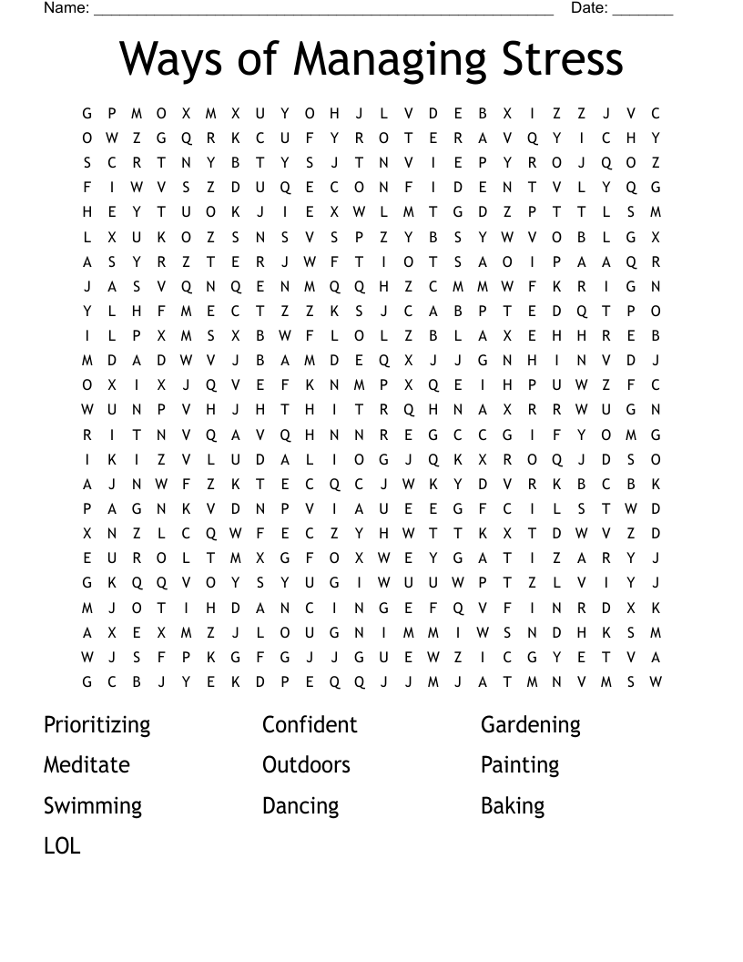 Ways of Managing Stress Word Search