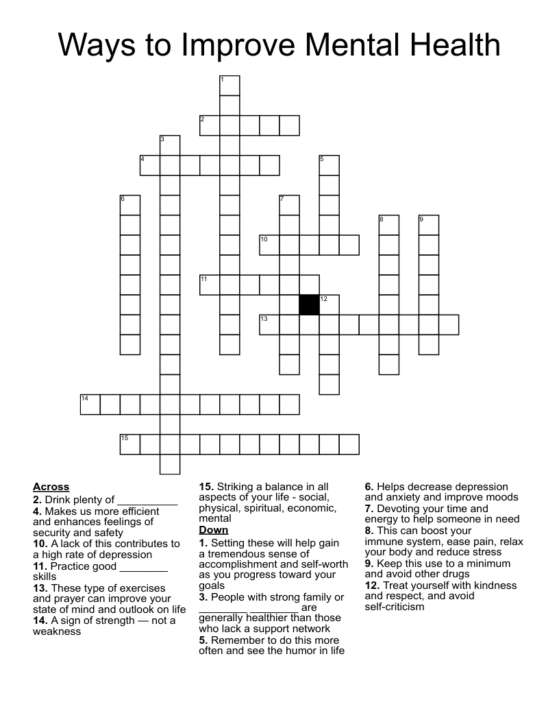 Ways to Improve Mental Health Crossword