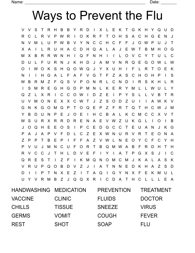 Ways to Prevent the Flu Word Search