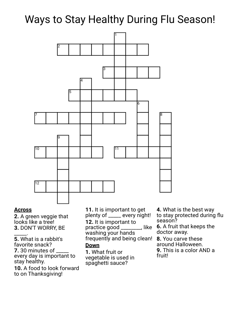 Ways to Stay Healthy During Flu Season! Crossword